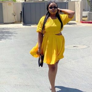 HADLEY PUFF SLEEVE CUT OUT MINI DRESS IN YELLOW